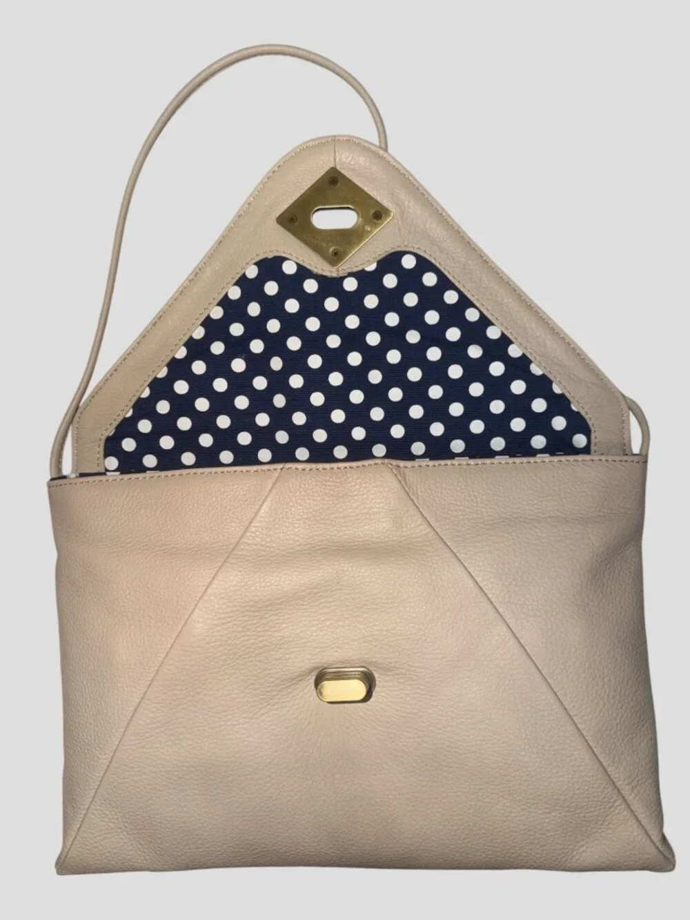 Kate Landry 2-Way Shoulder Bag Beige Pebbled Leather Turn Lock Envelope Clutch - Picture 9 of 11